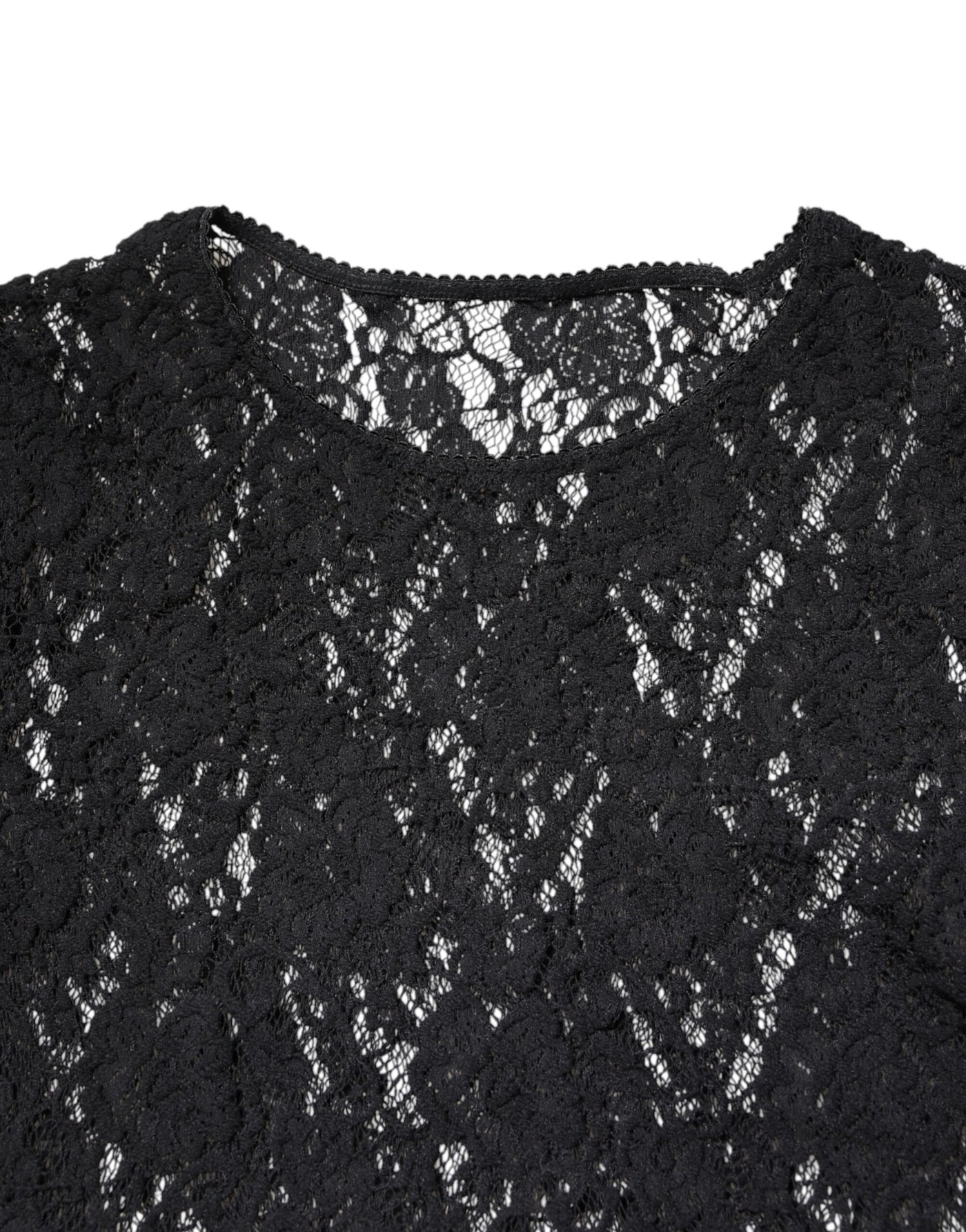 Dolce & Gabbana Black Floral Lace Long Sleeves Pullover Top