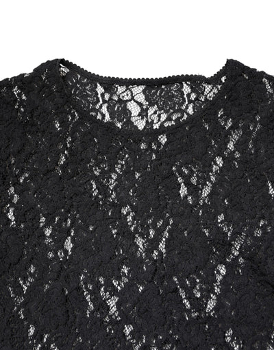 Dolce & Gabbana Black Floral Lace Long Sleeves Pullover Top