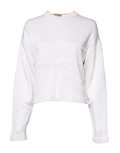 Jil Sander White Viscose Crew Neck Long Sleeves Pullover Sweater