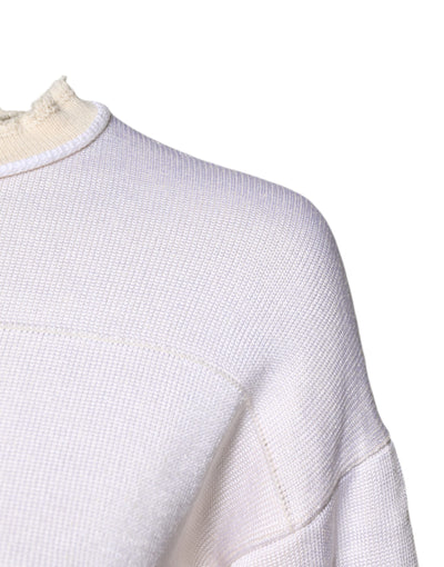 Jil Sander White Viscose Crew Neck Long Sleeves Pullover Sweater