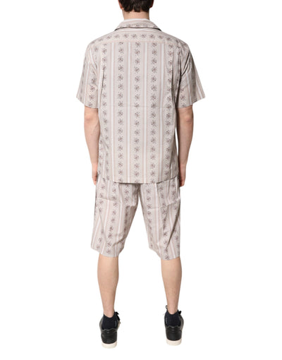 Dolce & Gabbana Beige Floral Print Cotton Men Pajama Set Sleepwear