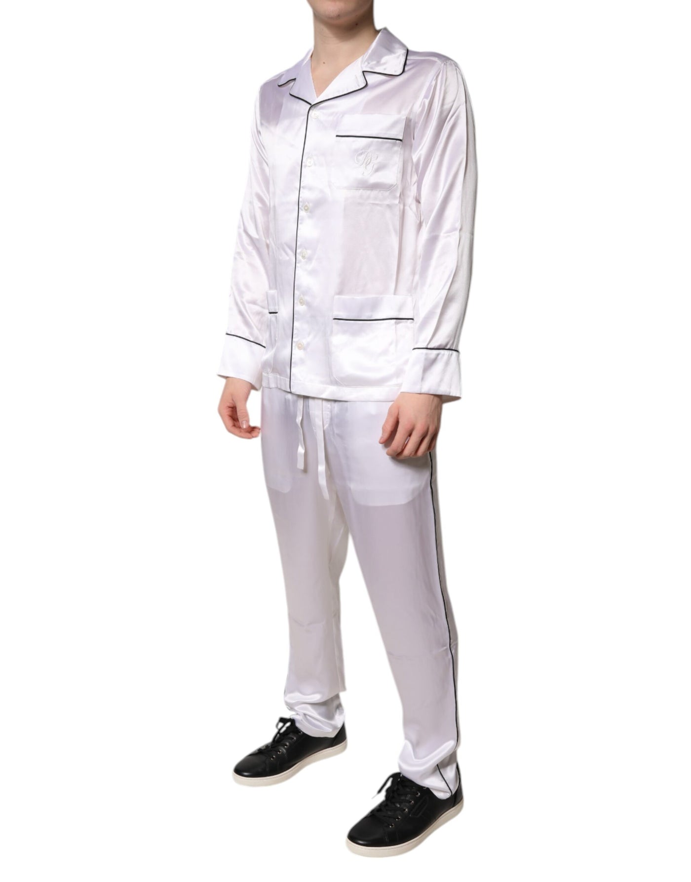 Dolce & Gabbana White Satin Silk Men Pajama Set Sleepwear