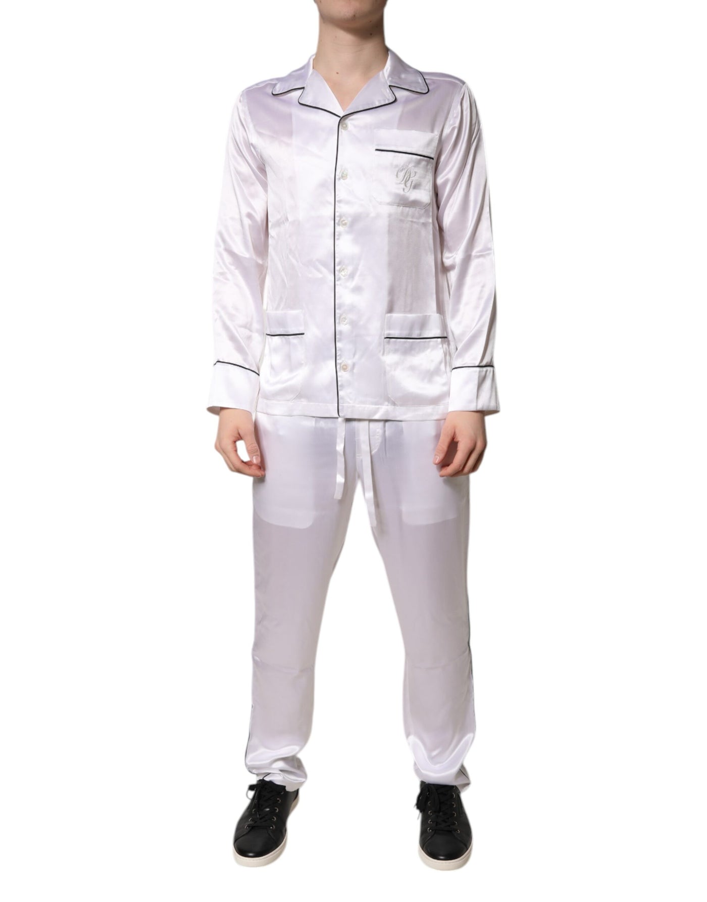 Dolce & Gabbana White Satin Silk Men Pajama Set Sleepwear