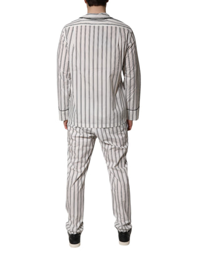 Dolce & Gabbana White Black Stripes Cotton Men Pajama Set Sleepwear