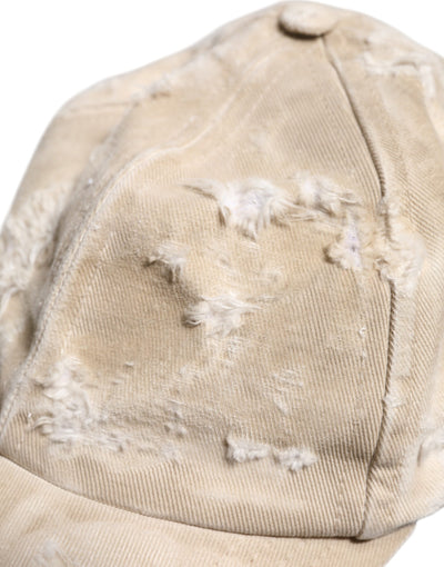 Dolce & Gabbana Beige Tattered Cotton 6 Panels Baseball Cap