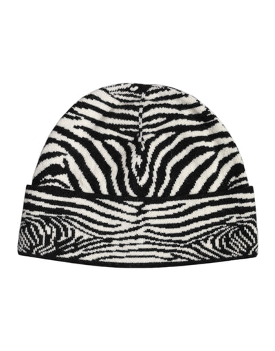 Dolce & Gabbana Black White Zebra Knitted Winter Beanie Hat