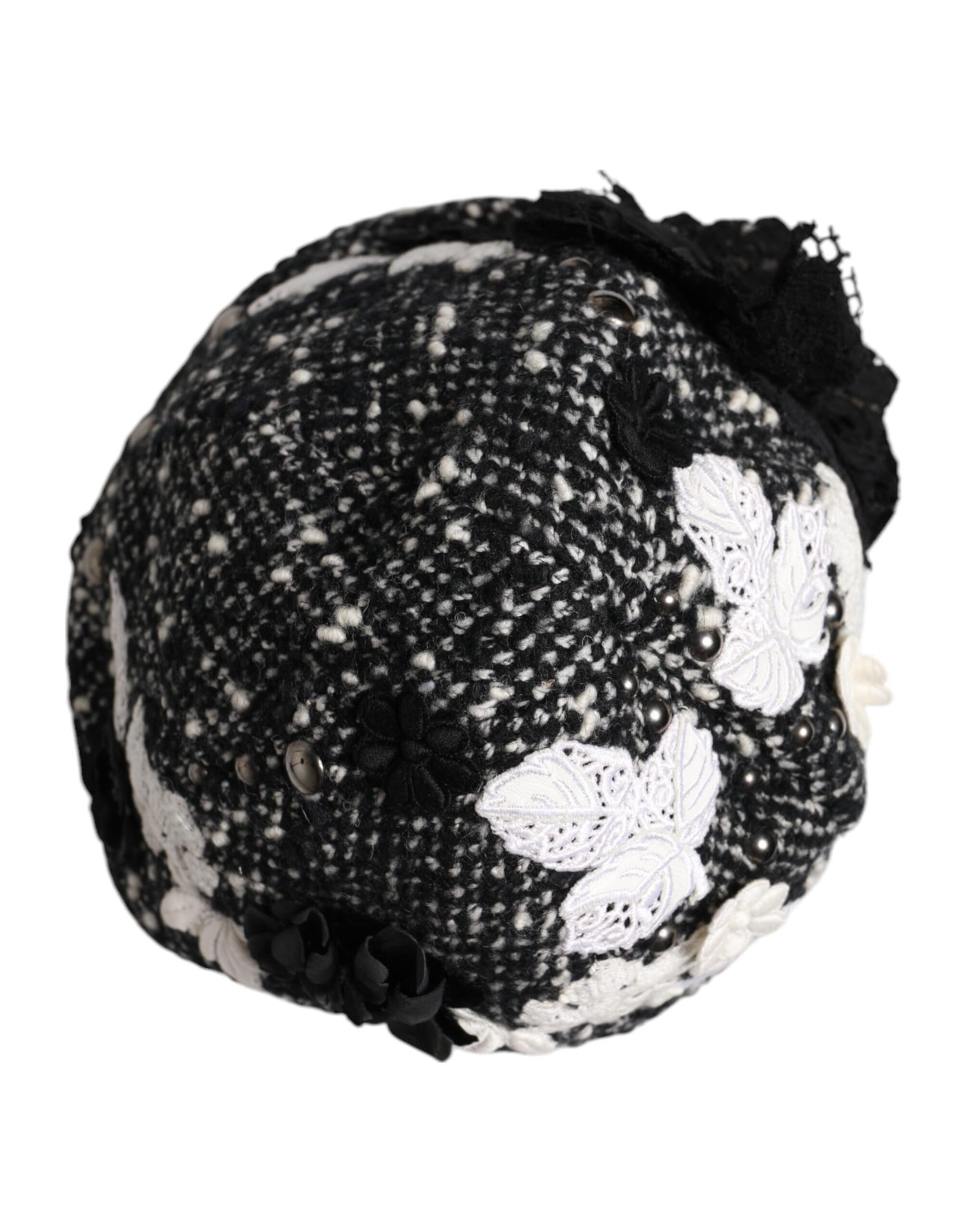 Dolce & Gabbana Black Wool White Floral Embellished Cloche Hat