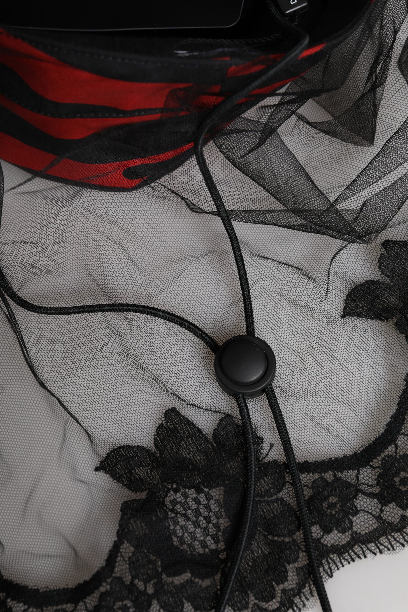 Dolce & Gabbana Black Red Stripes Lace Tulle Bucket Hat