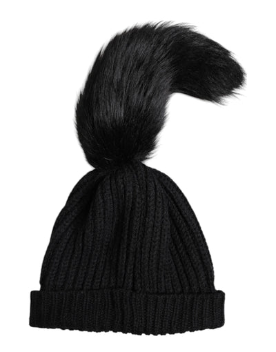 Dolce & Gabbana Black Acrylic Knitted Fur Winter Beanie Hat
