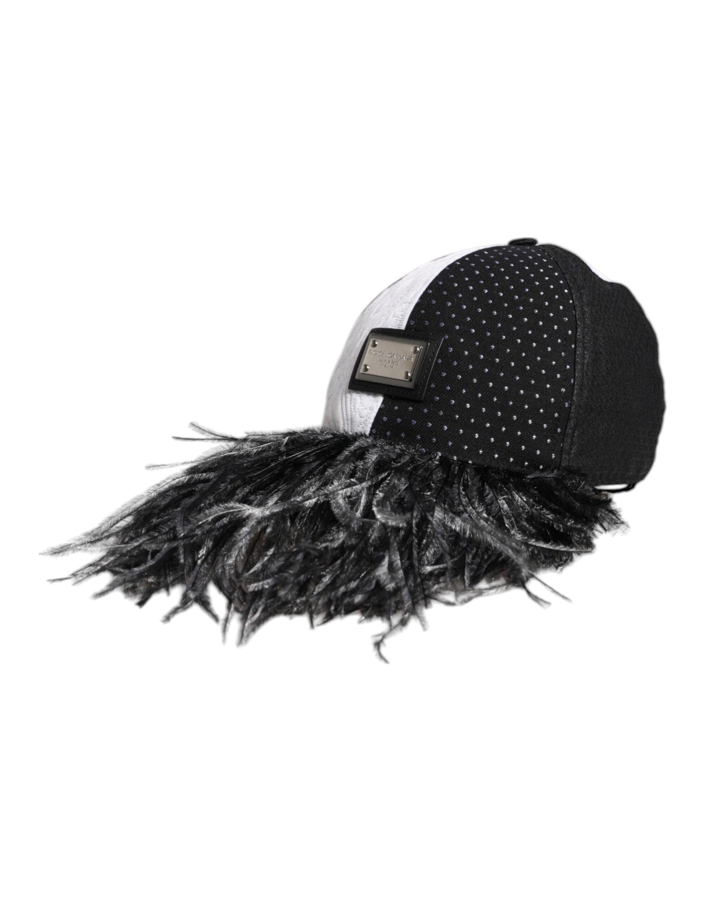 Dolce & Gabbana White Black Polka Dot Feathers Baseball Cap