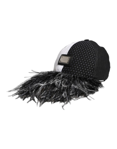 Dolce & Gabbana White Black Polka Dot Feathers Baseball Cap