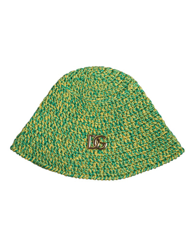 Dolce & Gabbana Green Cotton Crochet DG Logo Bucket Hat