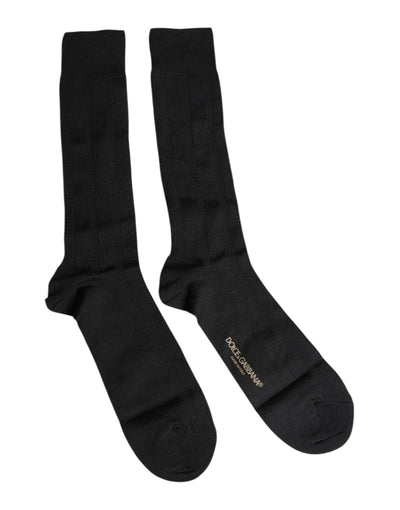Dolce & Gabbana Black Stretch Logo Mid Calf Men Socks