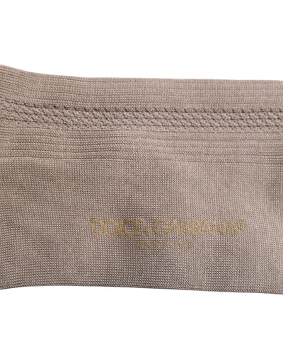 Dolce & Gabbana Brown Cotton Stretch Logo Over Calf Socks