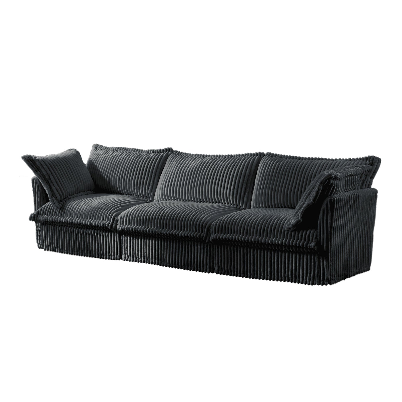 Slipcovered Sofa Couch, Modern 3 Seater Sofa with Suppleness Armrests,Deep Seat Sofa with Soft Multiple Big Pillows, Comfy Couch for Living Room, Apartment,Gray Corduroy Fabric
