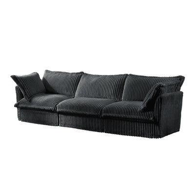 Slipcovered Sofa Couch, Modern 3 Seater Sofa with Suppleness Armrests,Deep Seat Sofa with Soft Multiple Big Pillows, Comfy Couch for Living Room, Apartment,Gray Corduroy Fabric
