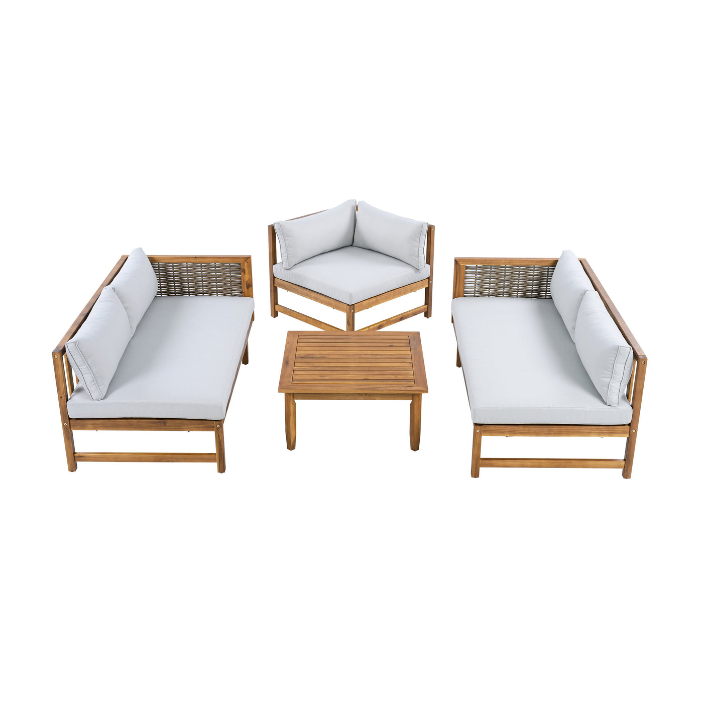 SECTIONAL SEATING GROUP WITH WATERPROOF CUSHIONS - PREMIUM OUTDOOR SOFA SET(LIGHT GRAY CUSHION)