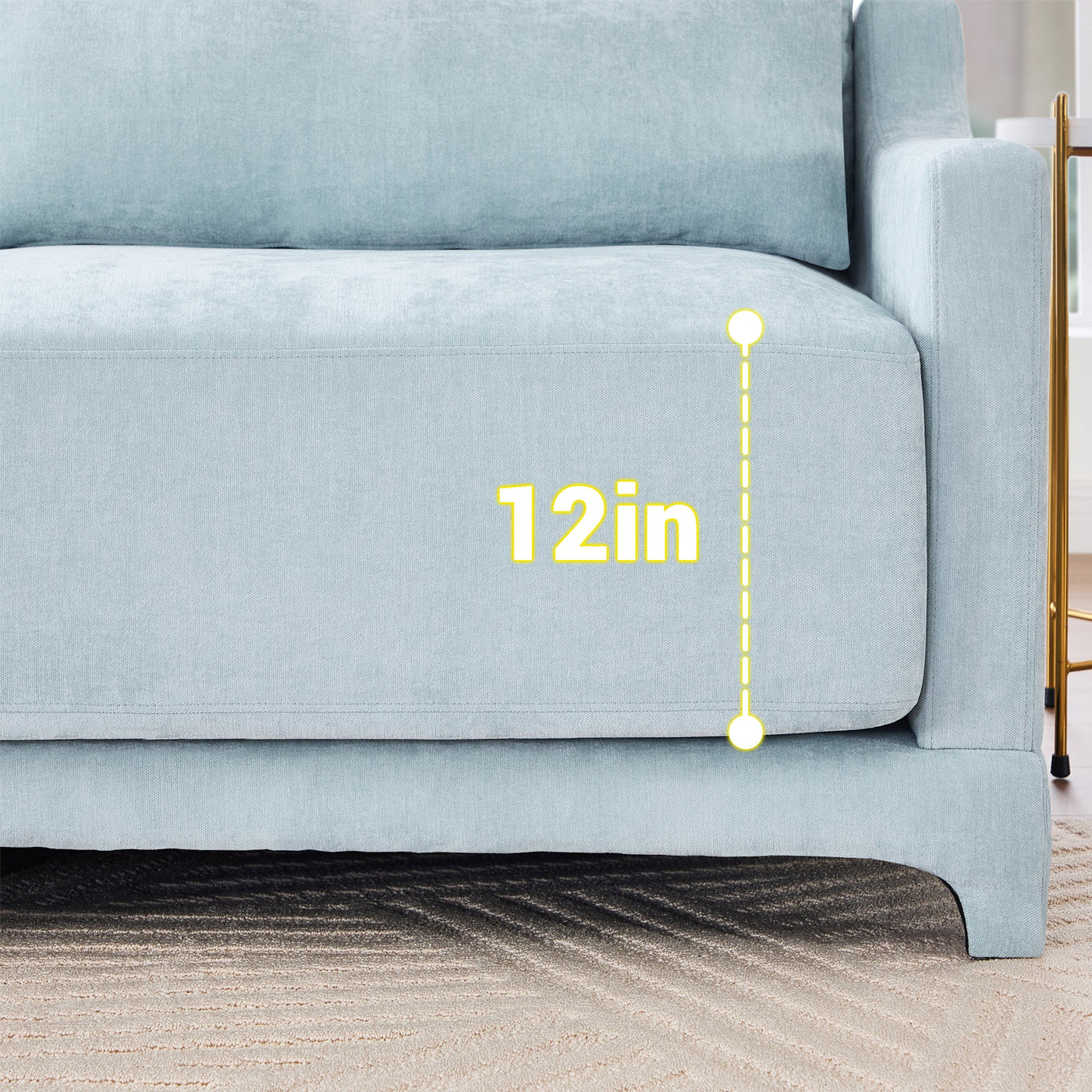 Stylish Four-Seater Sofa with Movable Ottoman in Sky Blue Chenille Fabric with Ergonomic Design