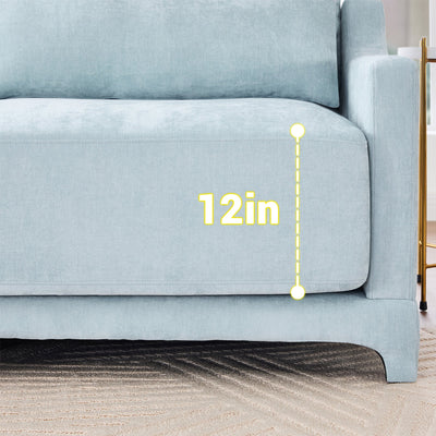 Stylish Four-Seater Sofa with Movable Ottoman in Sky Blue Chenille Fabric with Ergonomic Design
