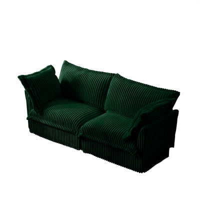 Modern Slipcovered 2-Seat Sofa Couches for Living Room, 2 Seater Sofa, Corduroy Deep Seat Sofa with Upholstered Cushion&Detachable Cover, Comfy Sofa Couch for Small Space, Apartment, Green Corduroy