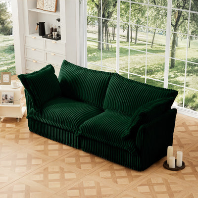 Modern Slipcovered 2-Seat Sofa Couches for Living Room, 2 Seater Sofa, Corduroy Deep Seat Sofa with Upholstered Cushion&Detachable Cover, Comfy Sofa Couch for Small Space, Apartment, Green Corduroy
