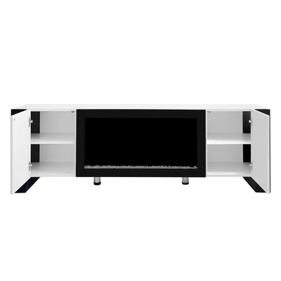 ON-TREND Modern TV Stand with 34.2' Non-heating Electric Fireplace, High Gloss Entertainment Center with 2 Cabinets, Media Console for TVs up to 78', White