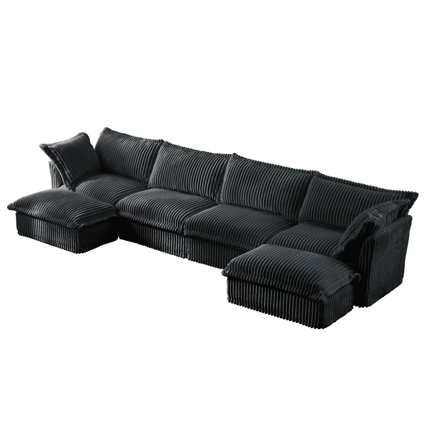 Slipcovered U Shape Sectional Wide and Deep Seat Sofa Couch, 4 Seater Sofa with French Edges Design Multiple Big Pillows, Soft Deep Seat Comfy Cloud Couch for Living Room, Apartment, Gray Corduroy