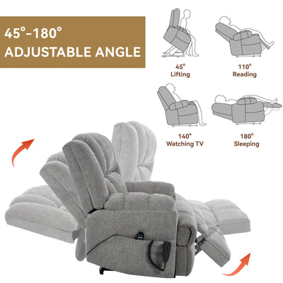 Dual Motor Heat Massage Infinite Position Up to 350 LBS Electric Power Lift Recliners with Power-Remote, Medium-firm and Heavy Duty, Light Grey