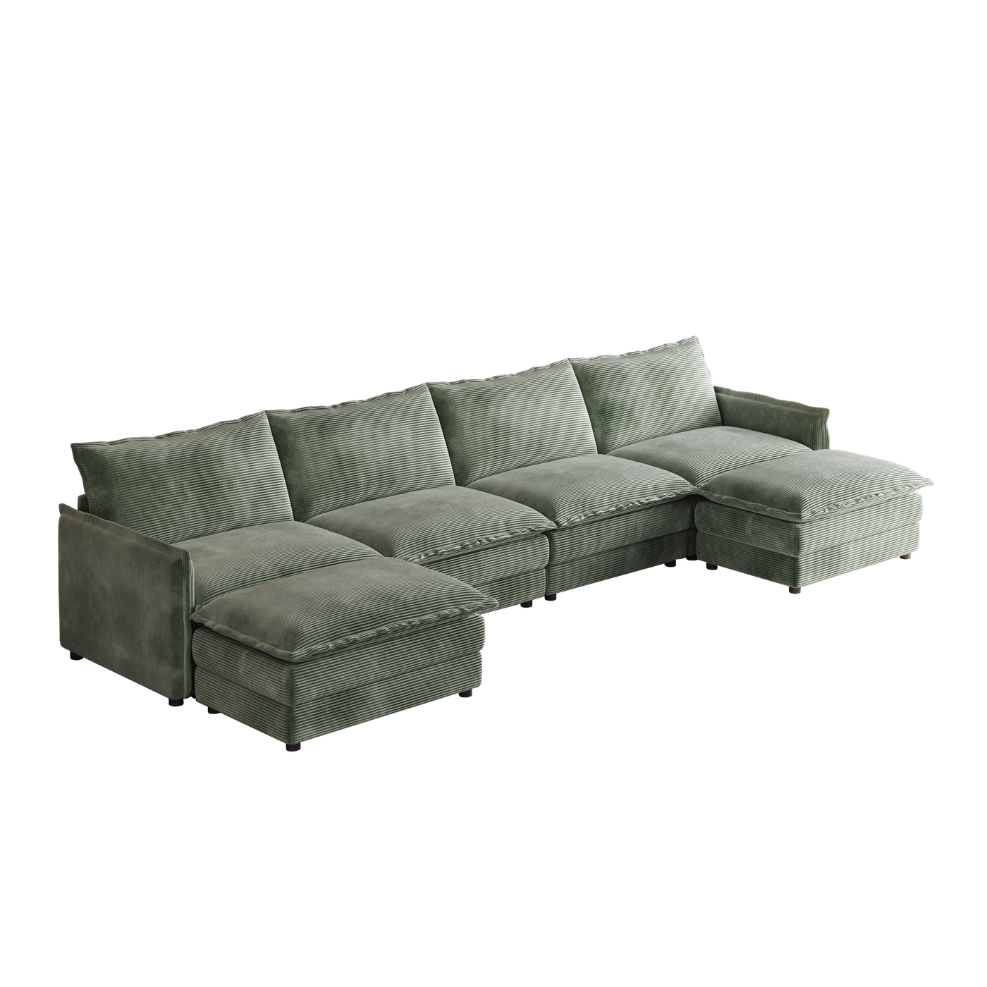 Corduroy Fabric 4-Seater Comfy Cloud Couch with 2 Movable Footrest for Living Room,Oversized Deep Seat U-Shaped Couch Set, Upholstered Large Size Deep Seat Sofa with 4 cushions