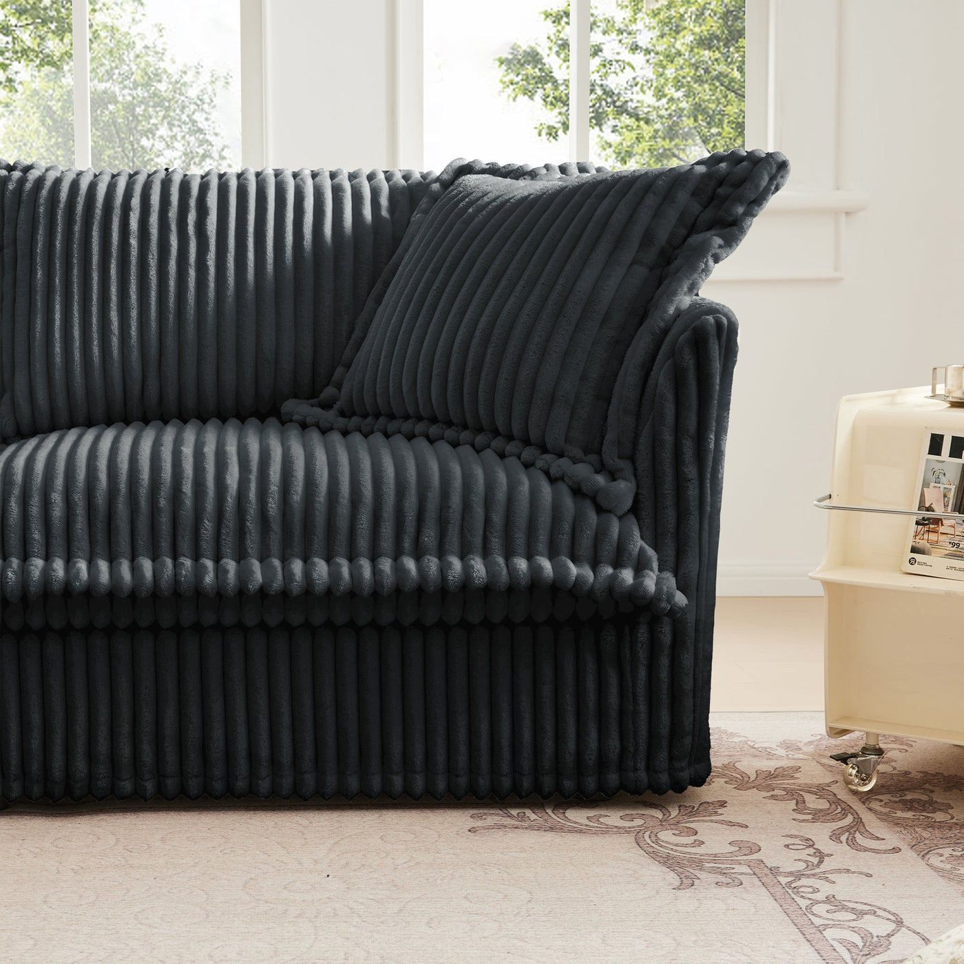 Slipcovered U Shape Sectional Wide and Deep Seat Sofa Couch, 4 Seater Sofa with French Edges Design Multiple Big Pillows, Soft Deep Seat Comfy Cloud Couch for Living Room, Apartment, Gray Corduroy