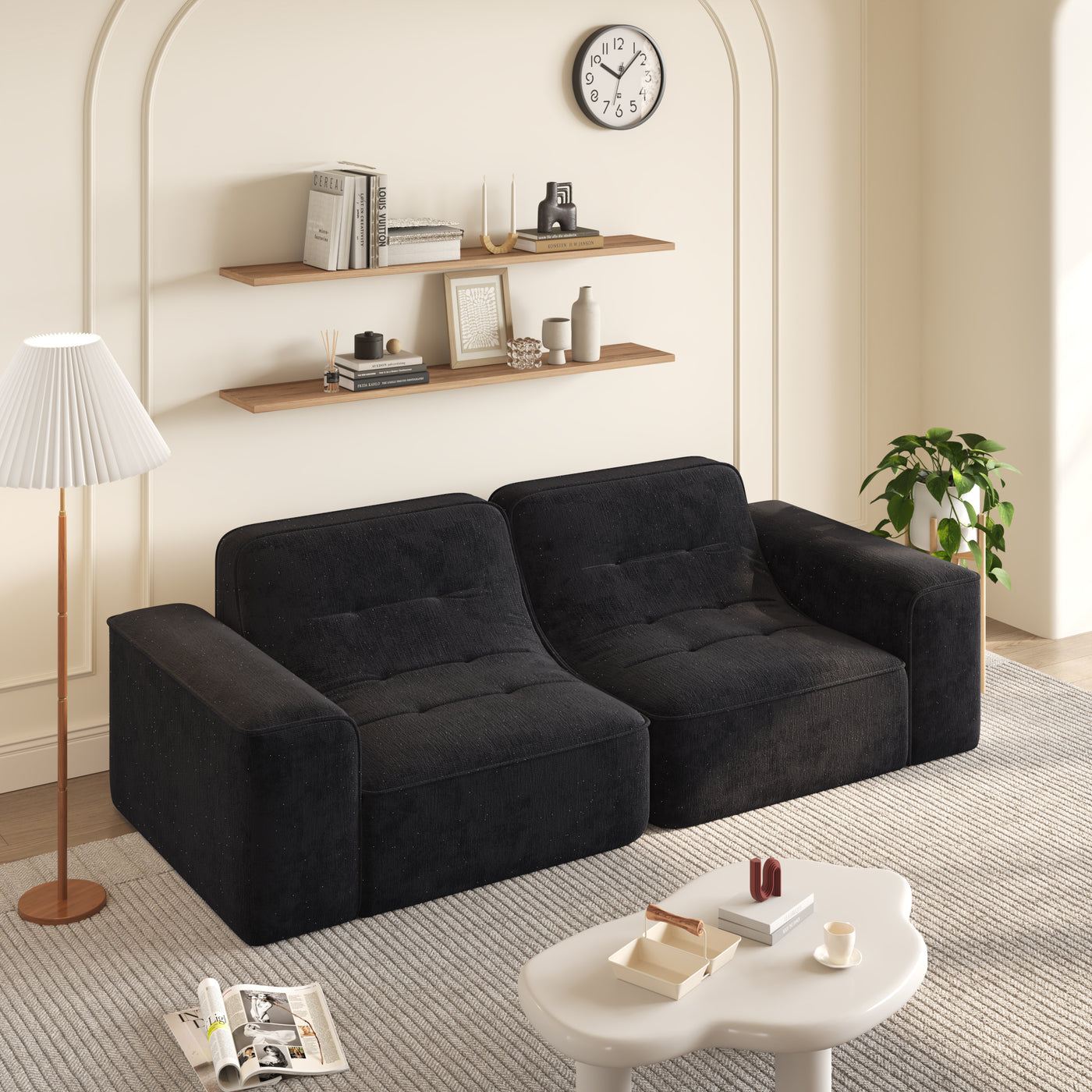 83.6' Modular Sectional 3-Seater Sofa with Tufted Design,Modern Sparkling Chenille Sofa,Deep Seat Couch for Living Room,Apartment, Office,Studio