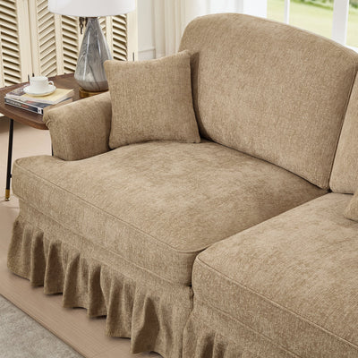 Classic U Shape 4 Seater Modular Sectional Sofa Couch with Flared Arms and Removable Ruffles Pleats Skirts and Spindle Legs, Chenille Deep Seat Cloud Sofa with Movable Ottomans, Light Coffee