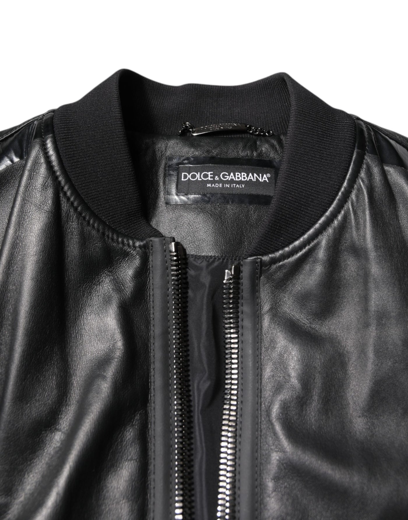 Dolce & Gabbana Black Lambskin Leather Biker Full Zip Jacket