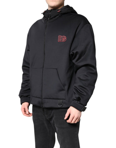 Dolce & Gabbana Black Polyester DG Hooded Full Zip Jacket