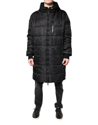 Dolce & Gabbana Black Hooded Parka Coat Winter Jacket