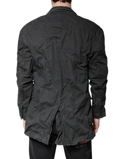 Dolce & Gabbana Black Solid Cotton Collared Coat Jacket