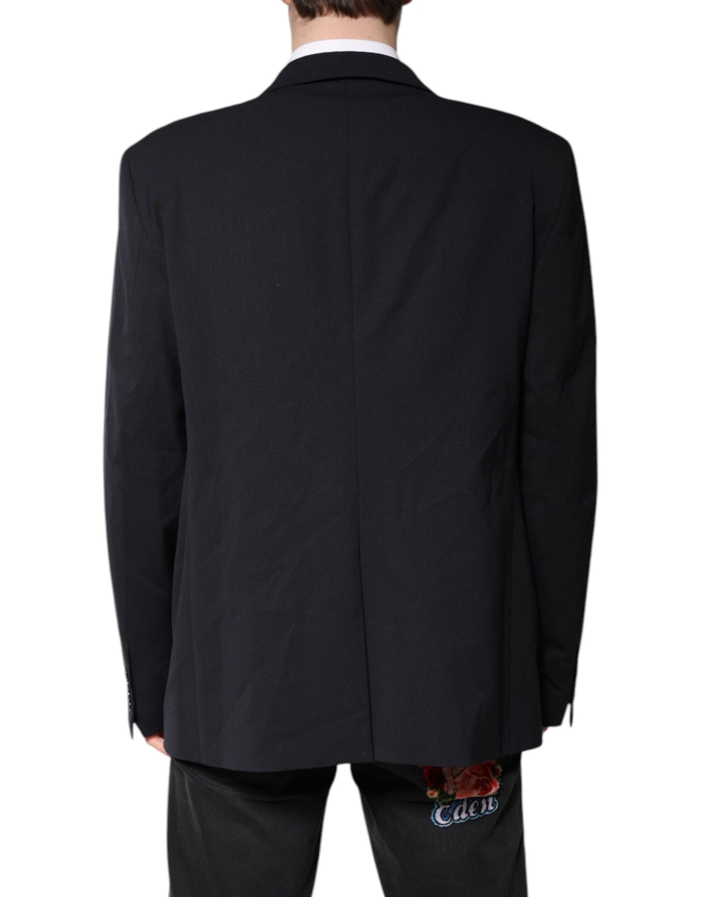 Dolce & Gabbana Dark Blue Wool Single Breasted Coat Blazer