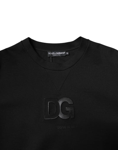Dolce & Gabbana Black Cotton DG Crew Neck Pullover Sweater
