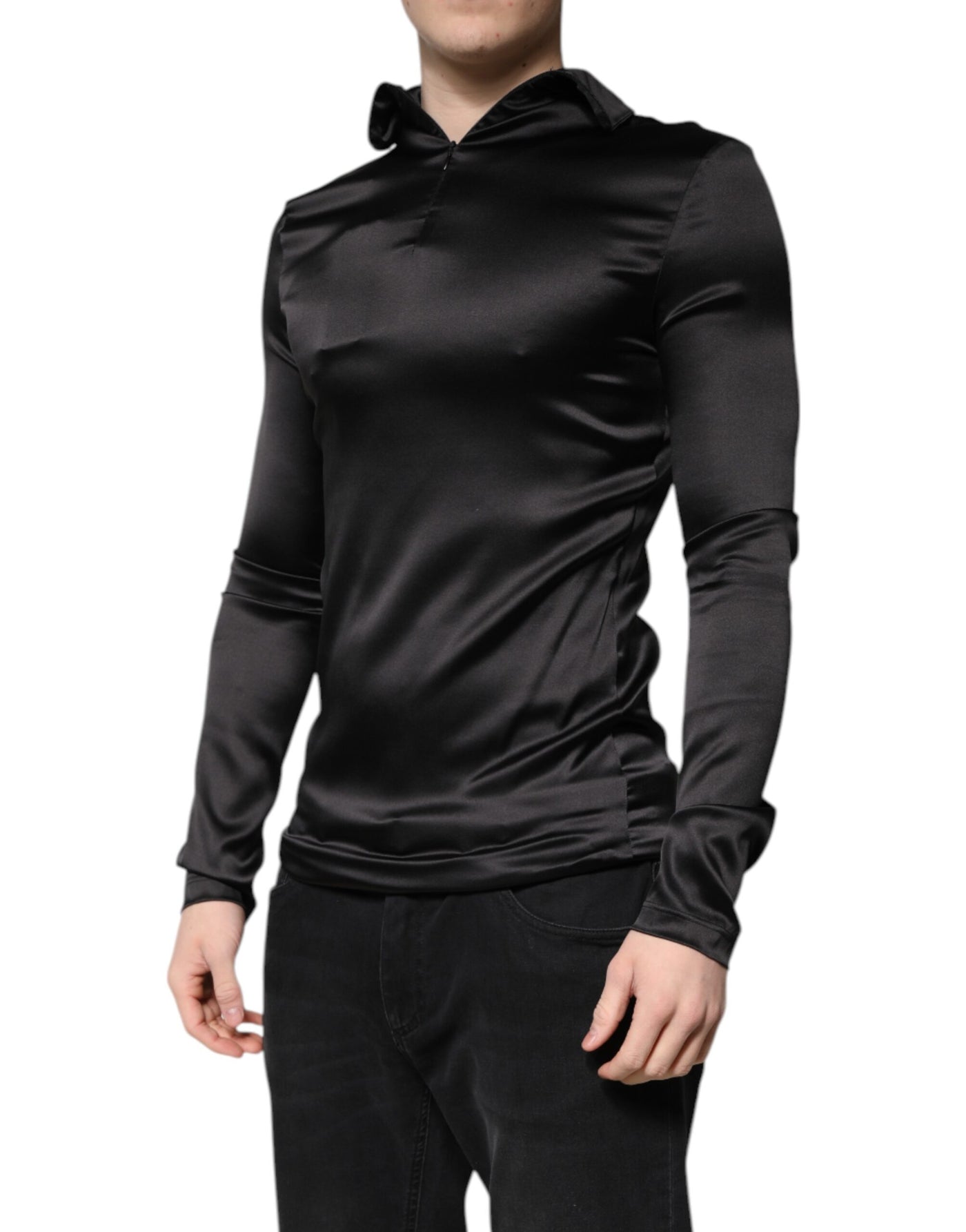 Dolce & Gabbana Black Silk Turtleneck Men Pullover Sweater