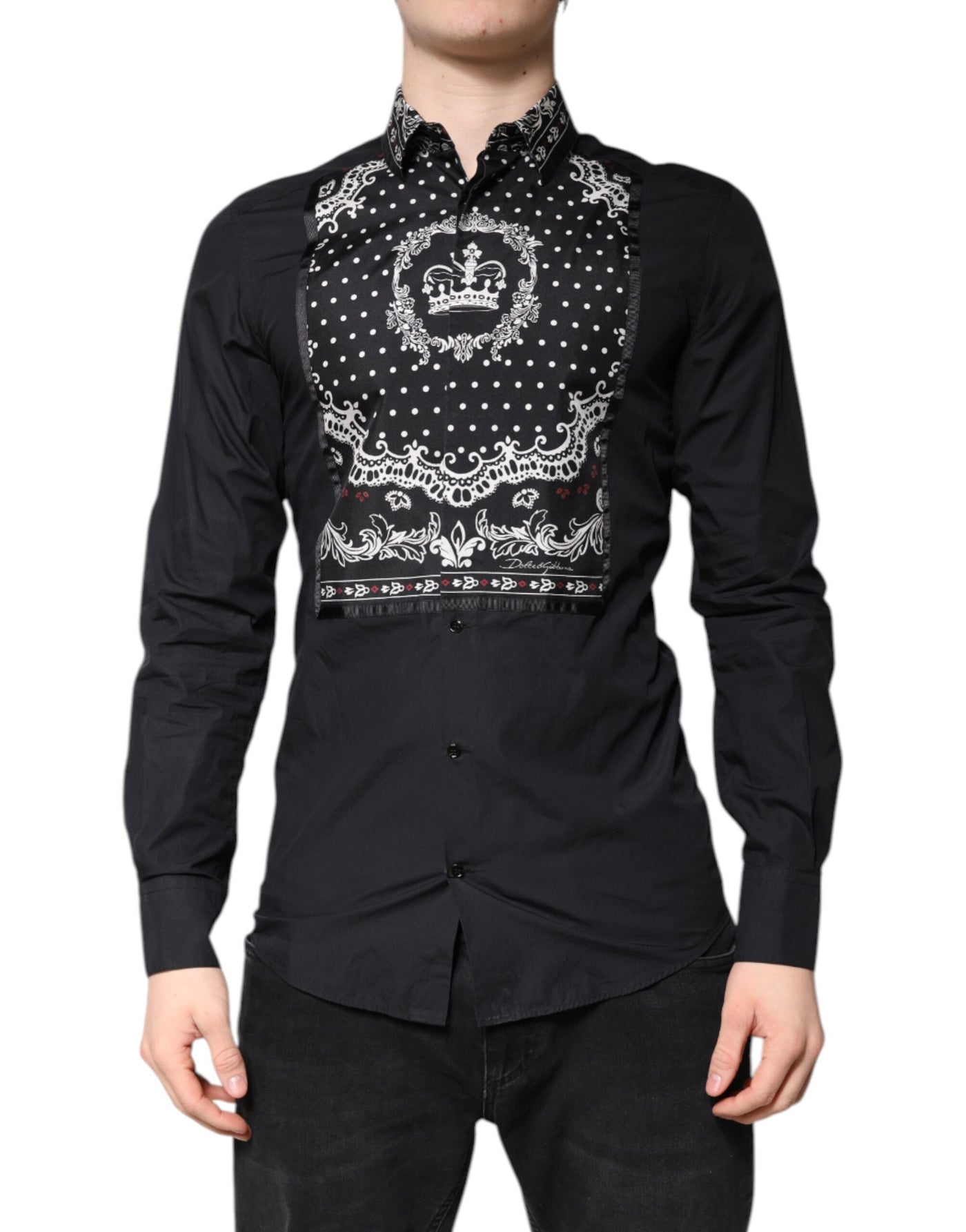 Dolce & Gabbana Black White Bandana GOLD Formal Dress Shirt