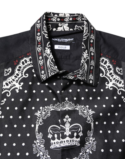 Dolce & Gabbana Black White Bandana GOLD Formal Dress Shirt