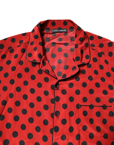 Dolce & Gabbana Red Polka Dot Silk Long Sleeve Shirt