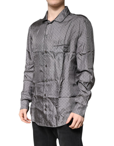 Dolce & Gabbana Gray Polka Dot Silk Long Sleeve Shirt