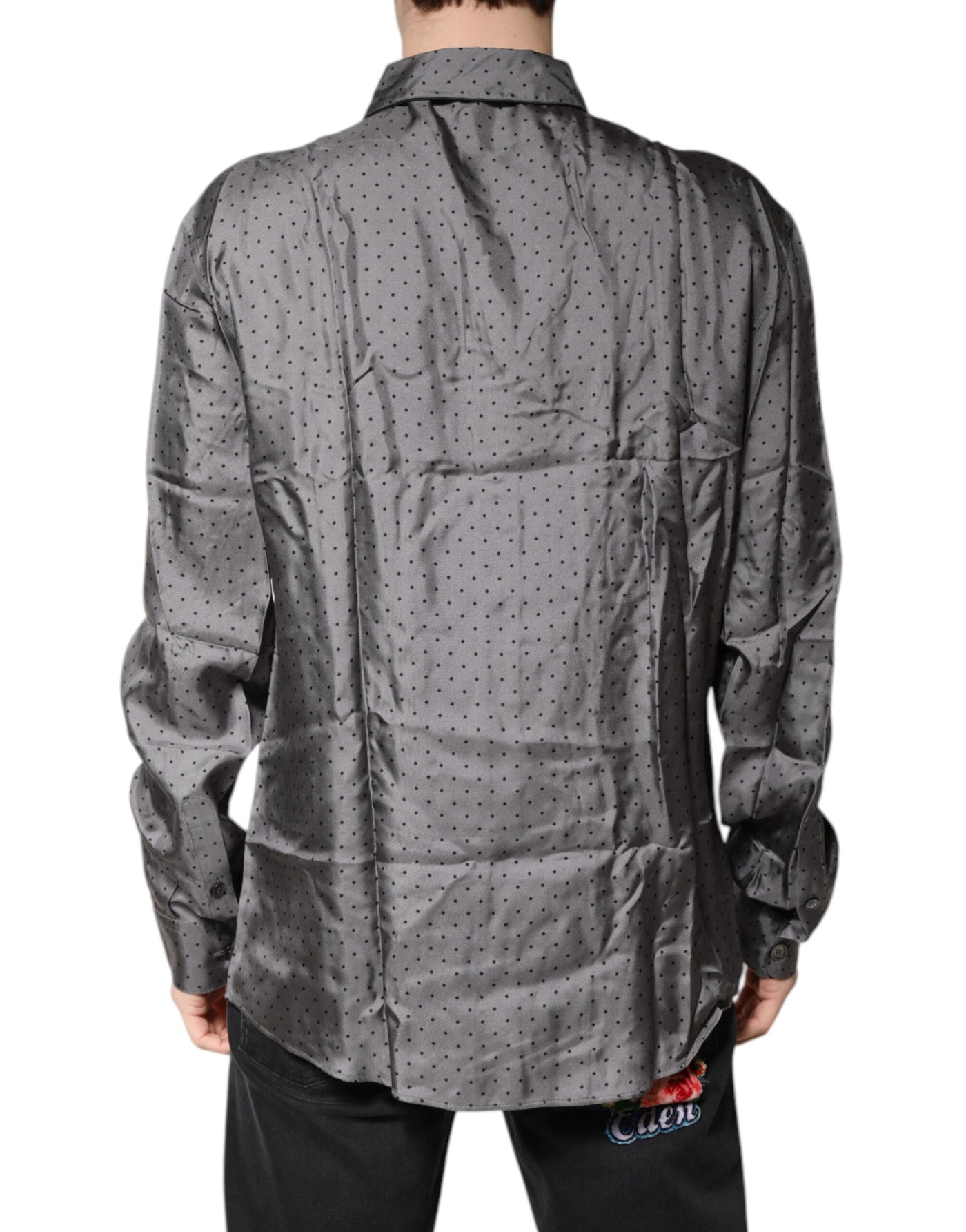 Dolce & Gabbana Gray Polka Dot Silk Long Sleeve Shirt