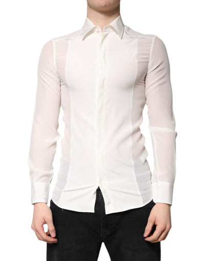 Dolce & Gabbana White Silk GOLD Dress Formal Collared Shirt