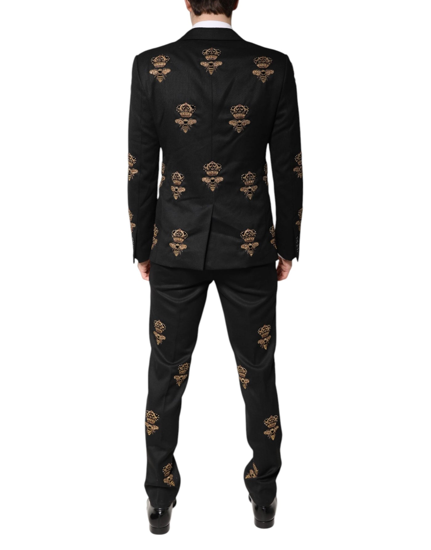 Dolce & Gabbana Black Bee Crown Embroidery 2 Piece Suit