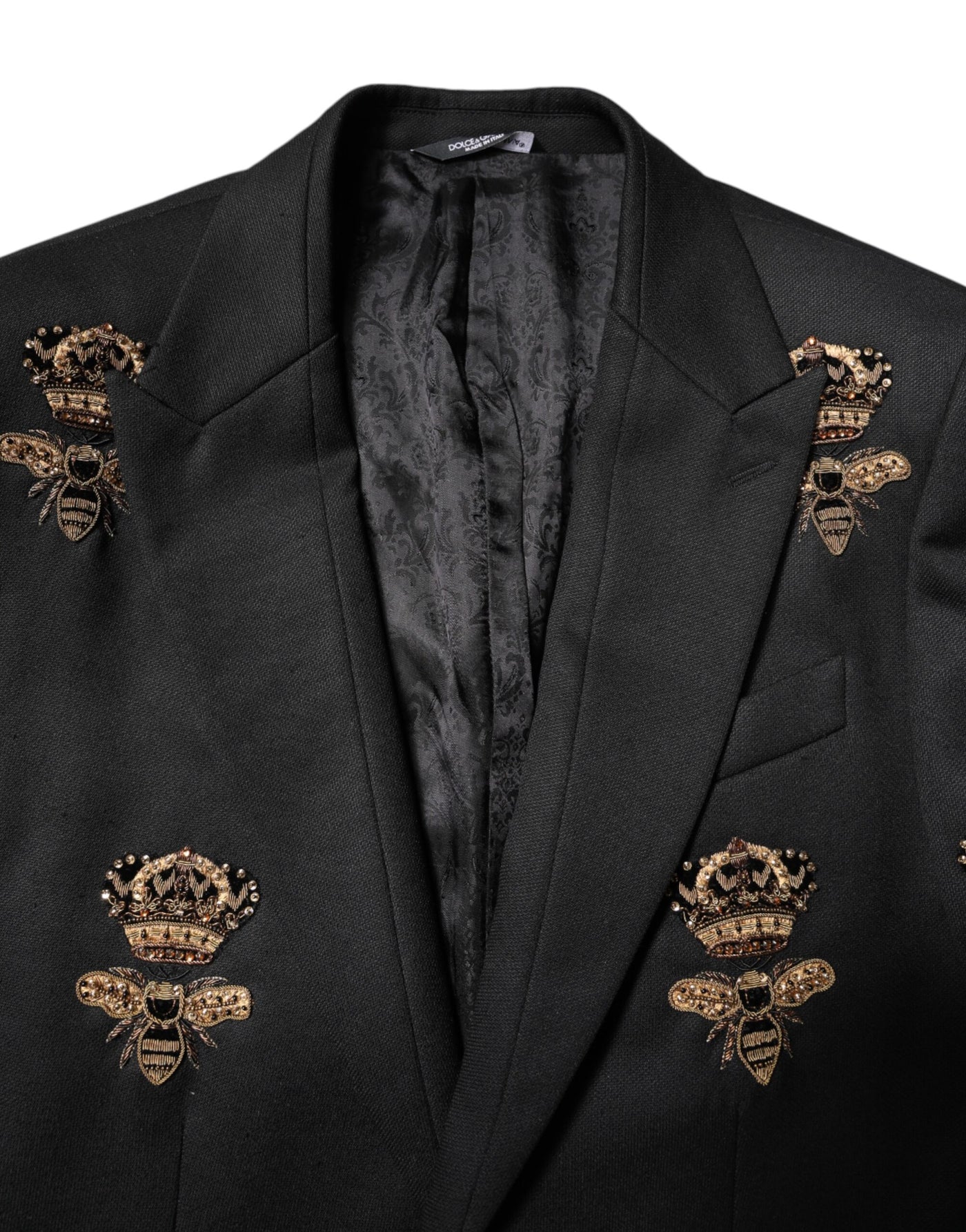 Dolce & Gabbana Black Bee Crown Embroidery 2 Piece Suit