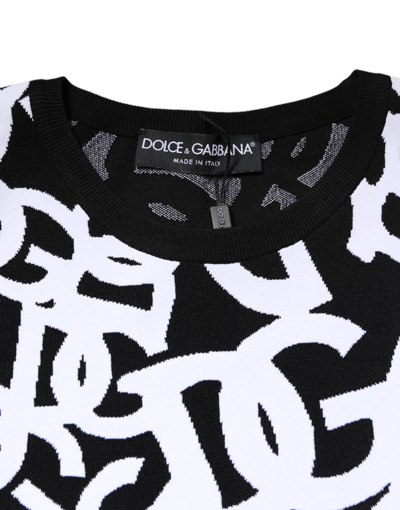 Dolce & Gabbana Black White Logo Print Women Pullover Sweater