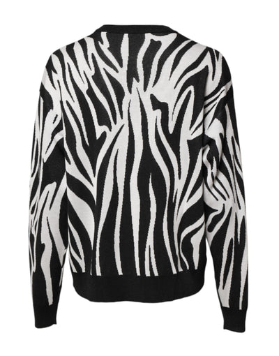 Dolce & Gabbana Black White Print Women Pullover Sweater