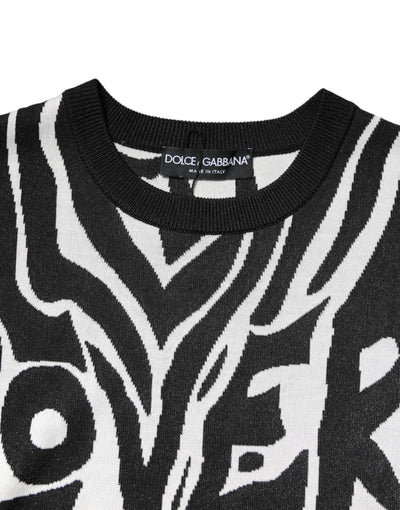 Dolce & Gabbana Black White Print Women Pullover Sweater